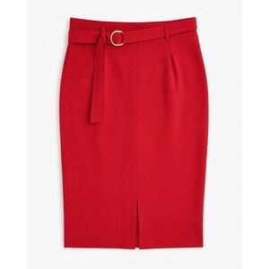 Vesper Red Belted High Waisted Pencil Skirt with Gold O-Ring Size 14 UK US 10
